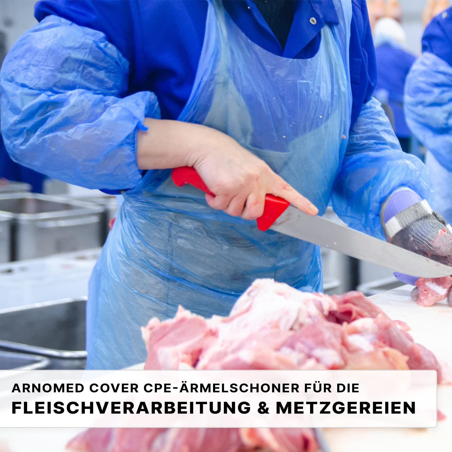 100x ARNOMED® CPE Einweg Ärmelschoner Extra Stark, Plastik Ärmelschoner | Einweg Armstulpen mit Gummizug Blau, Wasserdicht, Ärmelschutz gegen Schmutz für Damen & Herren, Einweg Armlinge