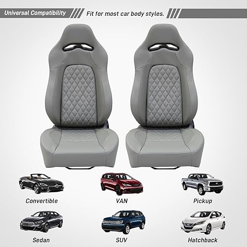 Miniatura 7 de Asientos universales de carreras, asientos deportivos ajustables de piel sintética con deslizadores, 2 unidades (gris, 36.8 x 20.6 x 22.6 pulgadas)