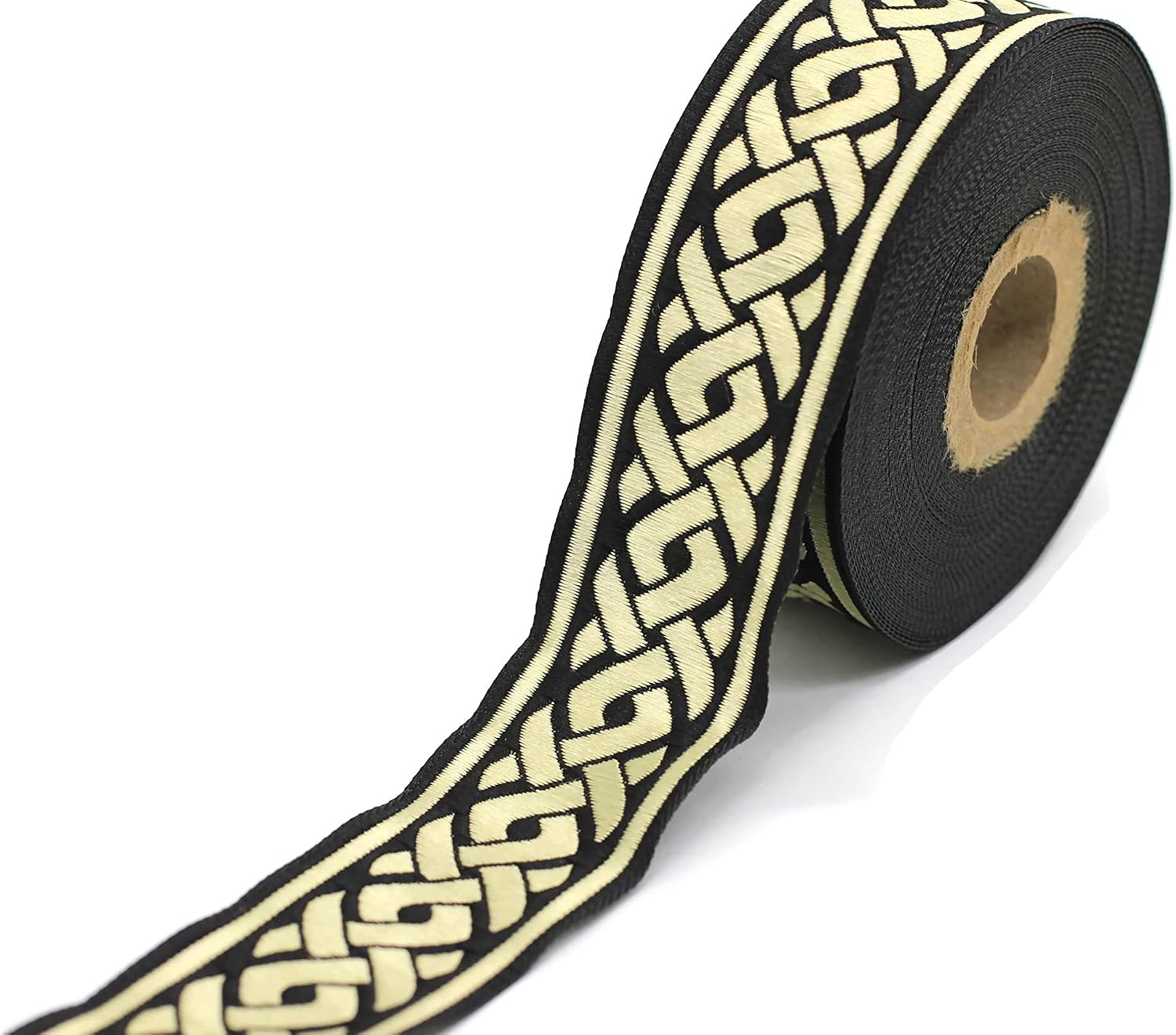 11 Yard Spool 1.37 inches Black Gold Celtic Knot Jacquard Ribbon Sewing Trim Upholstery Fabric Costume Drapery Making Trimming 35069