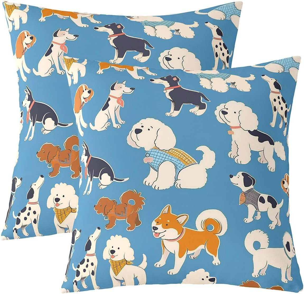 Castle Fairy Cartoon Dogs Throw Pillow Covers (Pack of 2),Cute Pet Animals Cushion Cover for Kids Girls Teens Lovely Doggy Puppy Pillow Cases Blue Modern Living Room Sofa Bed Decor,18" Lx18 W