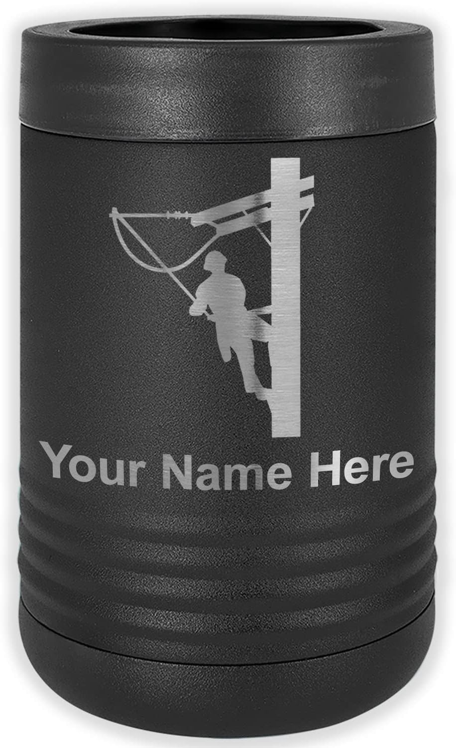 LaserGram Personalized 12 oz. Stainless Steel Can & Bottle Insulator, Lineman – Keeps Drinks Cold Longer (Maroon)