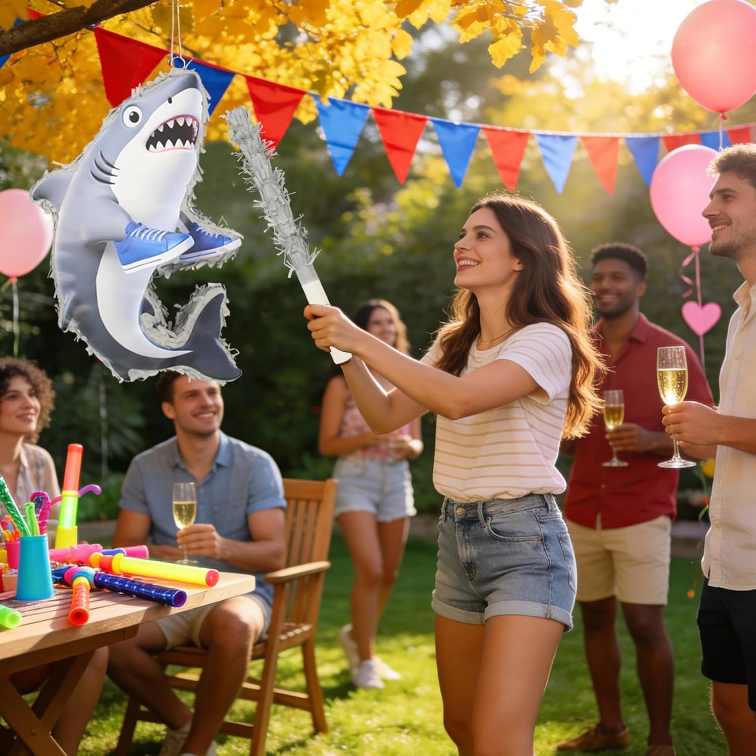 Shark Piñata,Ocean Shark Birthday Party Decorations with Blindfold and Bat for Birthday, Ocean Party, Baby Shower Decoration