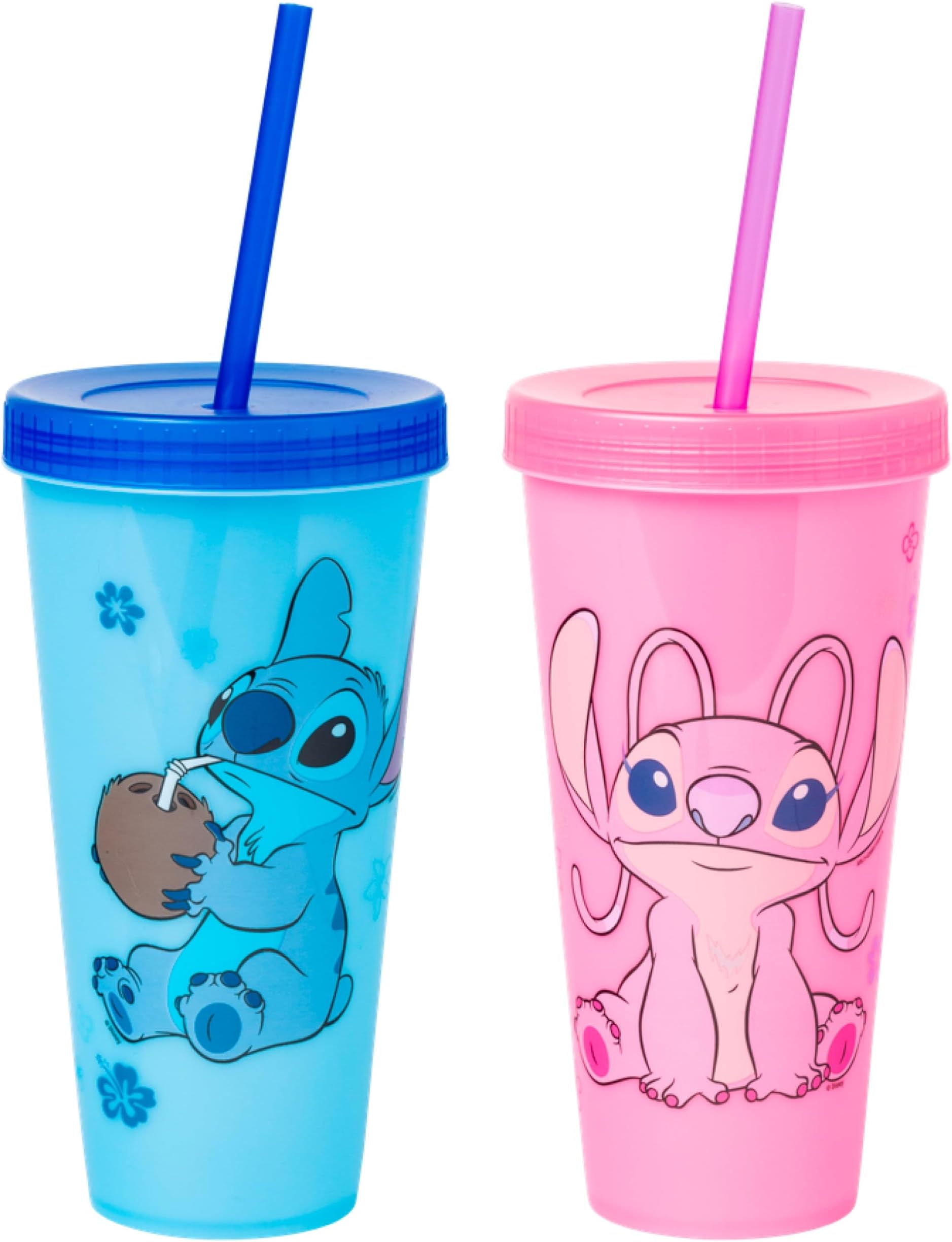 Disney Lilo and Stitch Angel Coconut Flowers 2 Pack Color Change Plastic Tumbler, 24-Ounce