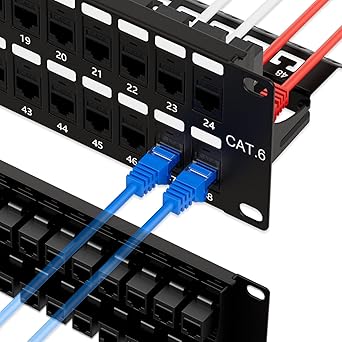 iwillink 48 Port RJ45 Through Coupler 2U Cat6 Patch Panel UTP 19-Inch with Back Bar, Wallmount or Rackmount, Compatible with Cat5, Cat5e, Cat6 Cabling