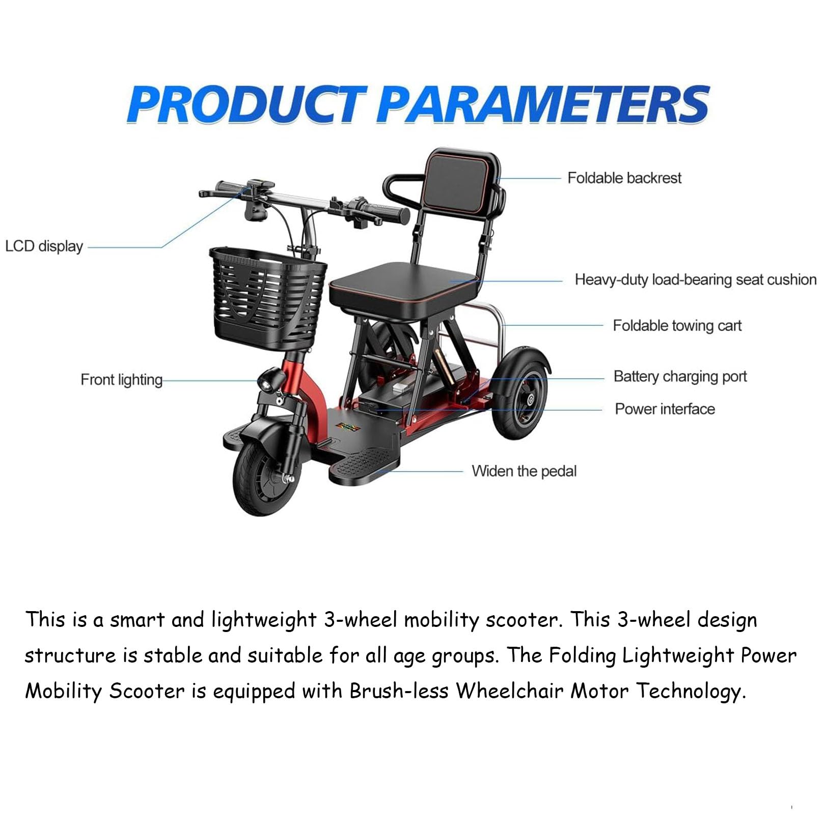 Scooter de Movilidad para Personas Capacidad 150kg,Motor 300W Delantero Scooter minusvalidos,Diseño Superligero para Personas Mayores,Fácil Transporte Autonomía de hasta 55 kilómetros