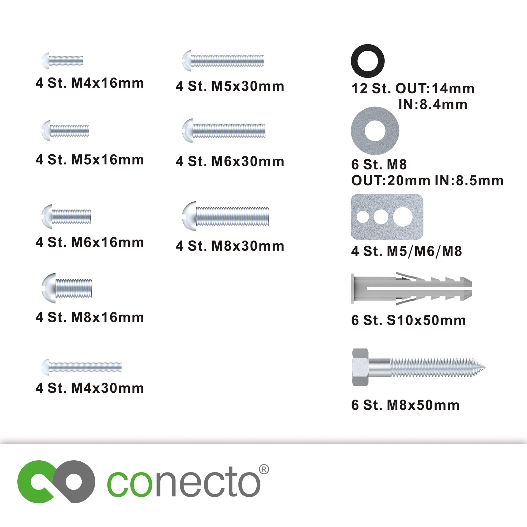 deleyCON VESA Set Viti 66 Pezzi per TV Supporto Televisione Staffa Montaggio a Parete Viti di Fissaggio Viti Tasselli Rondelle M4 M6 M8