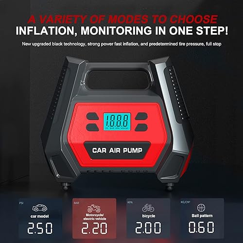 Miniatura 4 de Compresor de aire portátil inflador de neumáticos CA/CC Bomba de neumáticos digital eléctrica para automóvil de 12 V y hogar, bomba de aire de 110 V