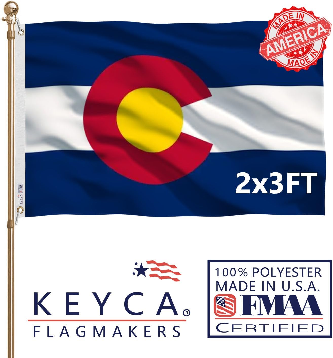 Colorado Flag 2x3 FT 100% Made in The USA-Heavy Duty Vibrant colors Double Sided Colorado CO Flag with 2 Brass Grommets for Home/Company/Indoor Outdoor Decoration