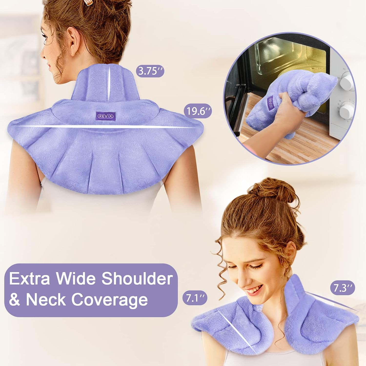 REVIX Microwave Heating Pad for Neck Shoulders & Microwavable Heating Pad for Back, Weighted Microwavable Heated Neck Wrap Warmer, Extra Large Microwave Heated Pack with Moist Heat for Waist, Stomach