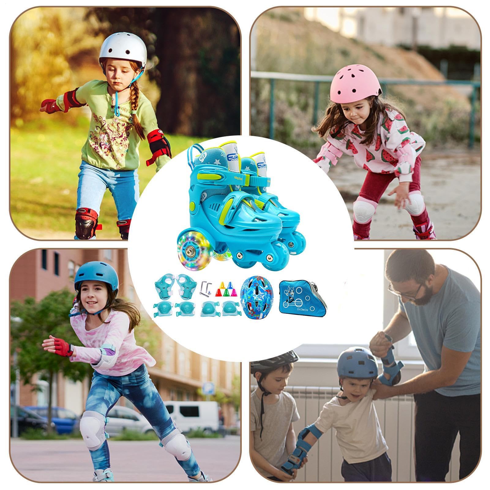 Pattini a Rotelle per i Bambini Ruote Luminose Età 3-8 Anni | Tre Punti Borse, Scarpe Pattinaggio Per Parchi Giochi All'Aperto E Palestra Al Coperto, Pattini A Rotelle Per Bimbi