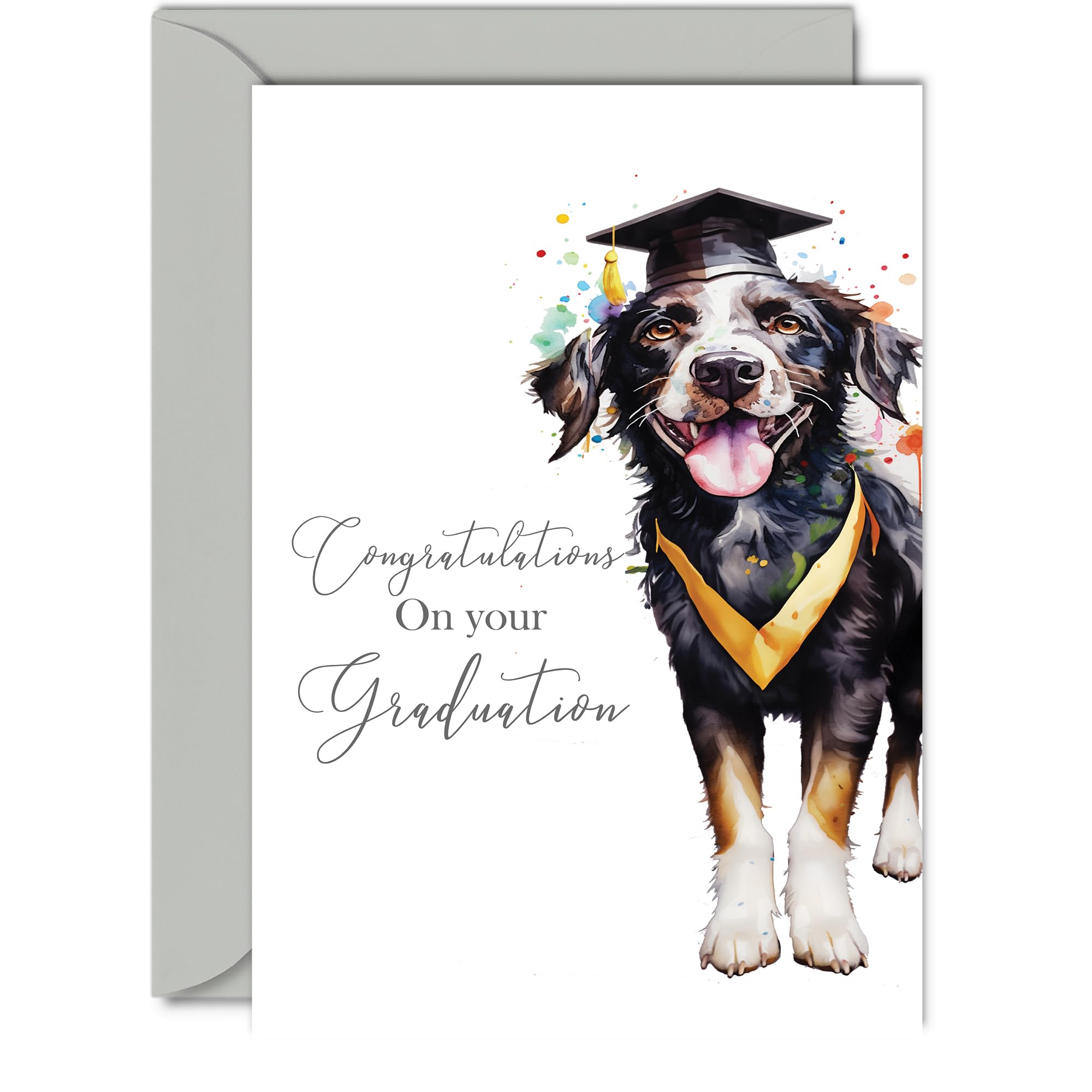Graudation Card Congratulations - Party Dog - Pass Exam Gifts for Students Exam Pass School College Uni University, Well Done Congrats Card, A5 Graudation Greeting Cards