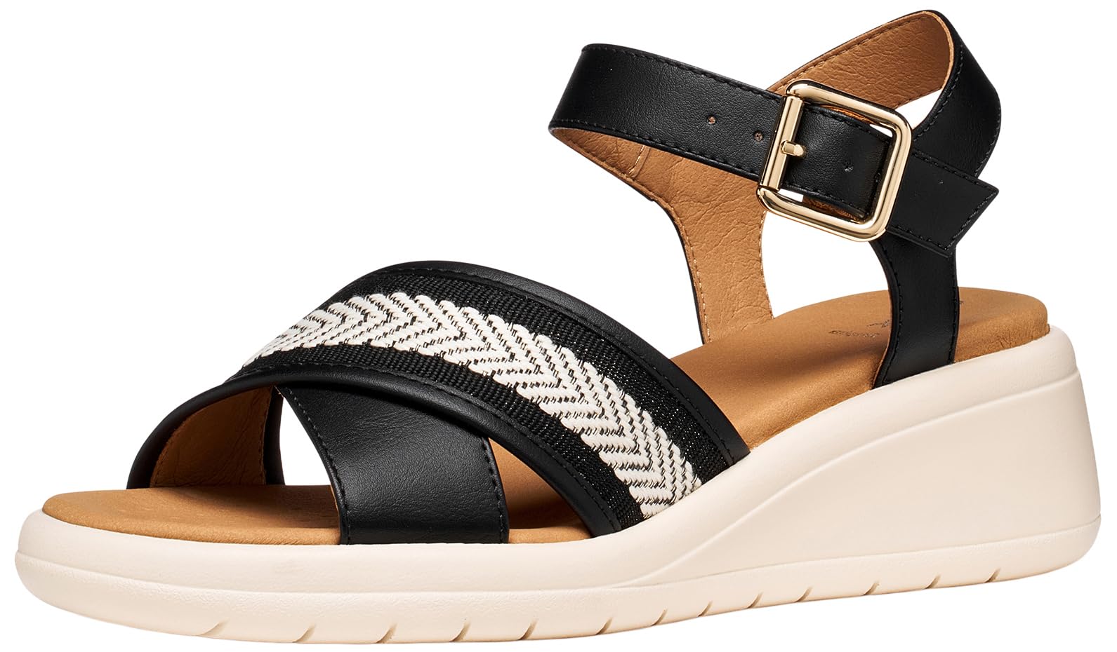 Geox Women's D MELICONIA G Wedge Sandal, Black, 37 EU