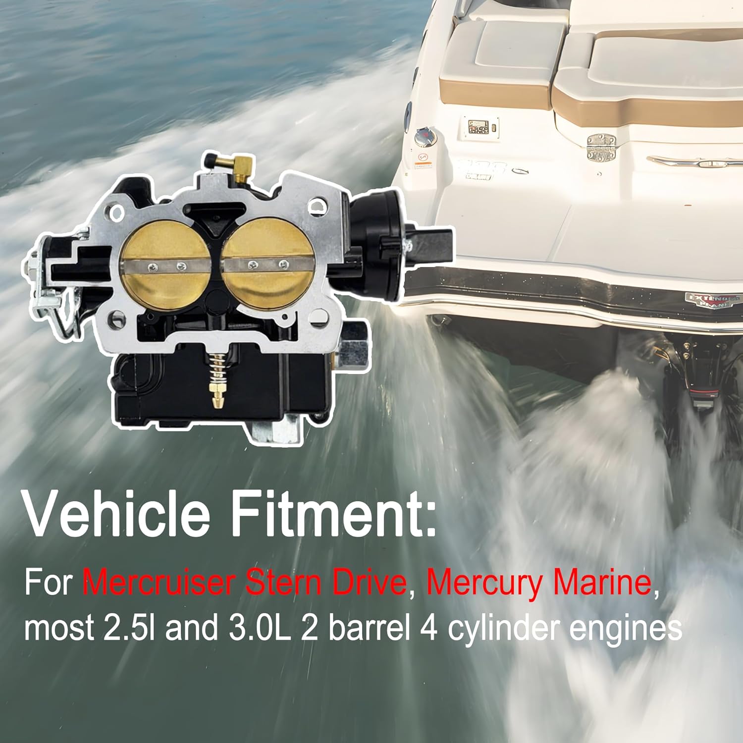 8M0045397 Marine Carburetor 2 Barrel Fit for Mercruiser 3.0 2.5L Carburetor 4 CYL Engine with w/Electric Choke Jets Long Linkage and Gasket nut Replace 3310-864940A01 3310864940A01