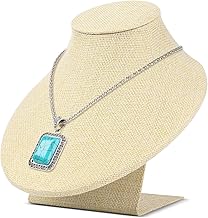 Flexzion Necklace Bust Display Stand - 7 Inch 3D Mannequin Beige Linen Necklace Display Holder for Home, Boutique & Trade Shows - Jewelry Display for Selling Necklace, Pendants, Chokers, Lockets