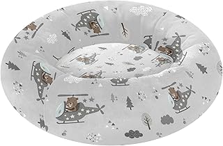 Jynexis Capybara Plane Gray Pattern Soft Plush Round Dog & Cat Bed with Anti-Slip Bottom Machine Washable Cozy Nest for Indoor Pets Puppies Kittens, S