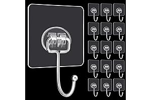 Large Adhesive Hooks, 16-Pack Hold 44lb(Max) Heavy Duty Sticky Hooks, Waterproof Transparent...