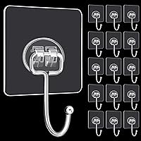 DKHDBD 16-Pack Heavy Duty Adhesive Hooks - 33lb Max Load, Waterproof Transparent Sticky Wall Hooks for Towels, Robes, Keys - Rustproof, No Damage Hanging