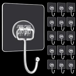 DKHDBD 16-Pack Heavy Duty Adhesive Hooks - 33lb Max Load, Waterproof Transparent Sticky Wall Hooks for Towels, Robes, Keys - Rustproof, No Damage Hanging
