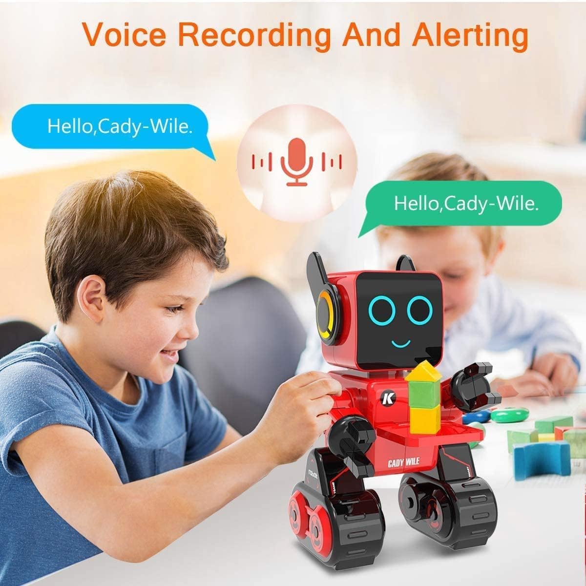Robots for Kids, Remote Control Robot Toy Intelligent Interactive LED Light Speaks Dance Moves Built-in Coin Bank Programmable Rechargeable RC Robotic Kit (Red)
