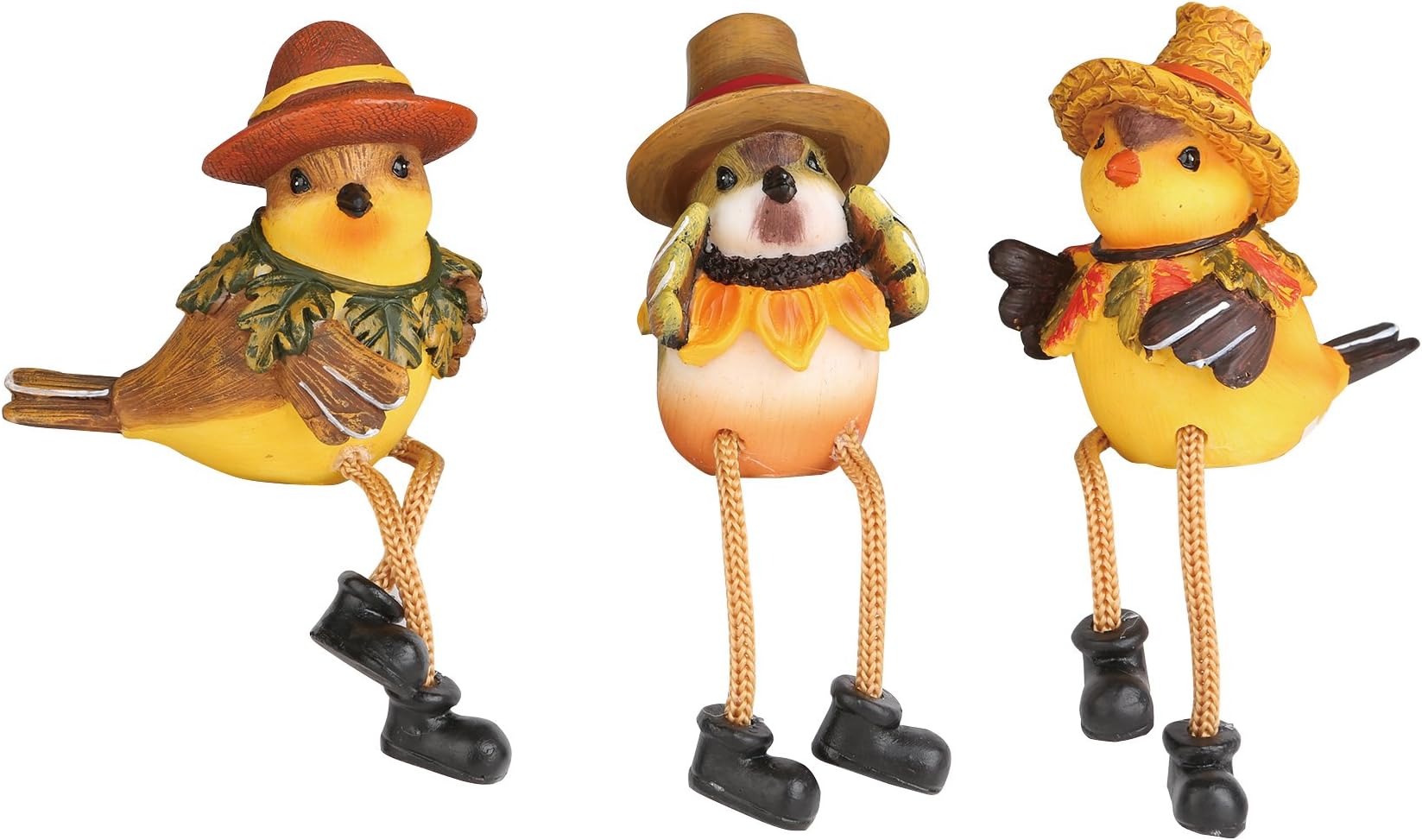 Transpac Imports Fall Bird Friends with Straw Hats 3 x 3 Resin Stone Harvest Shelf Sitter Figurine Set of 3