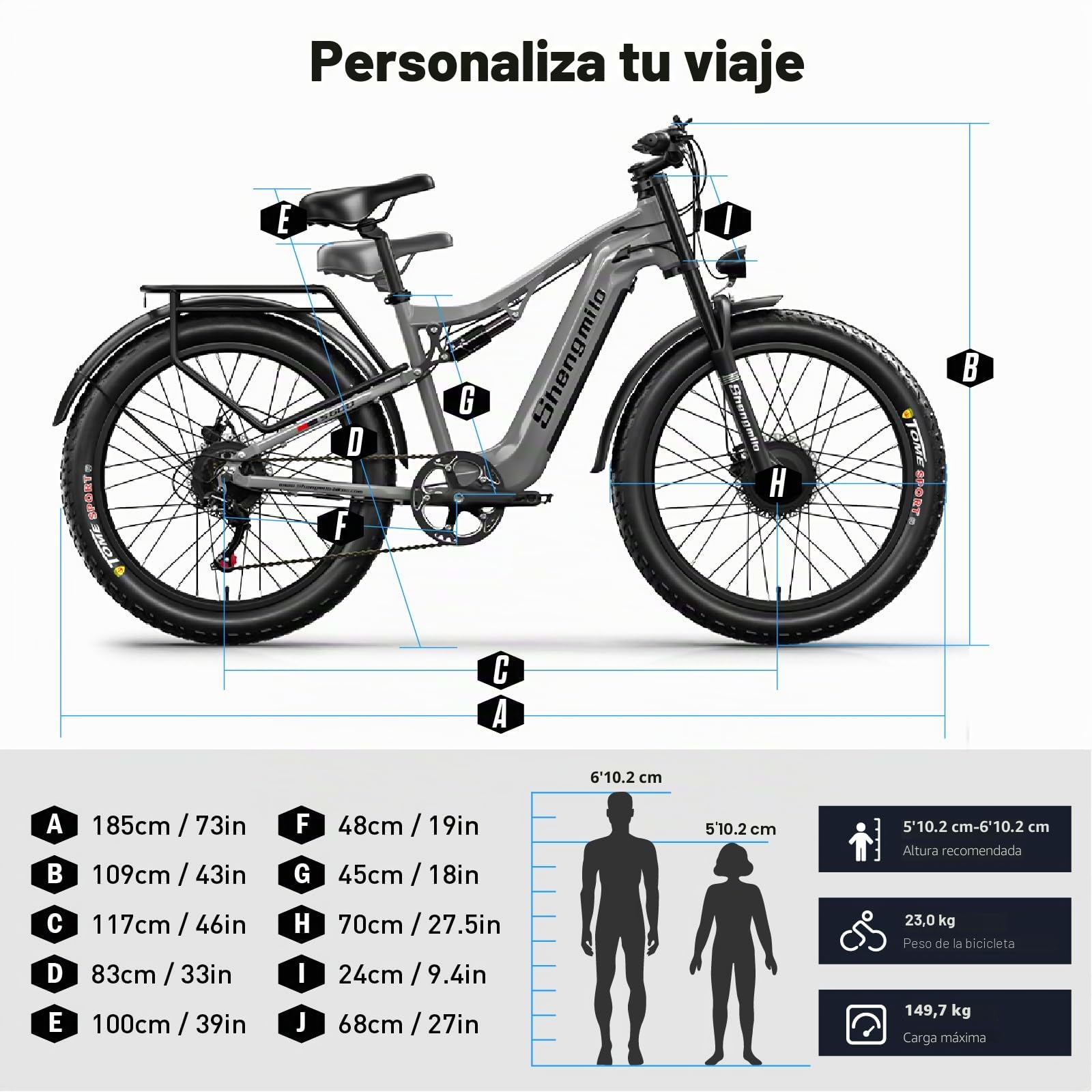 Shengmilo S600 Bicicletas eléctricas, 26 Pulgadas, neumáticos Anchos, batería de 840 WH con batería de Iones de Litio extraíble y 7 velocidades para Adultos y Hombres(Gris Mate)