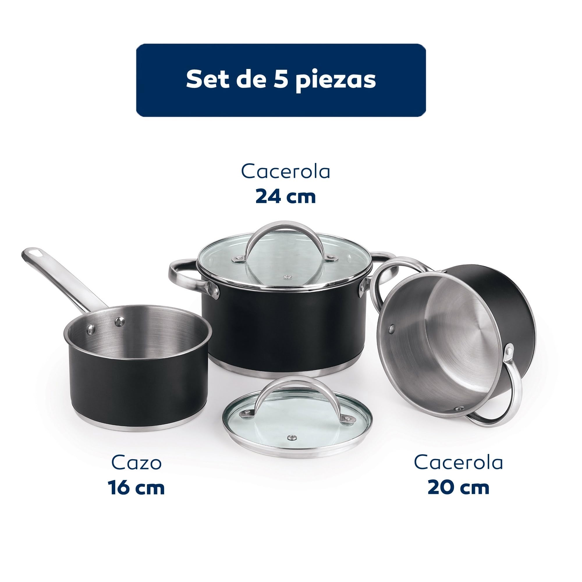 Zestaw garnków Ø16Ø20Ø24 z pokrywkami + zestaw patelni Ø16Ø20Ø24 tłoczone aluminium San Ignacio
