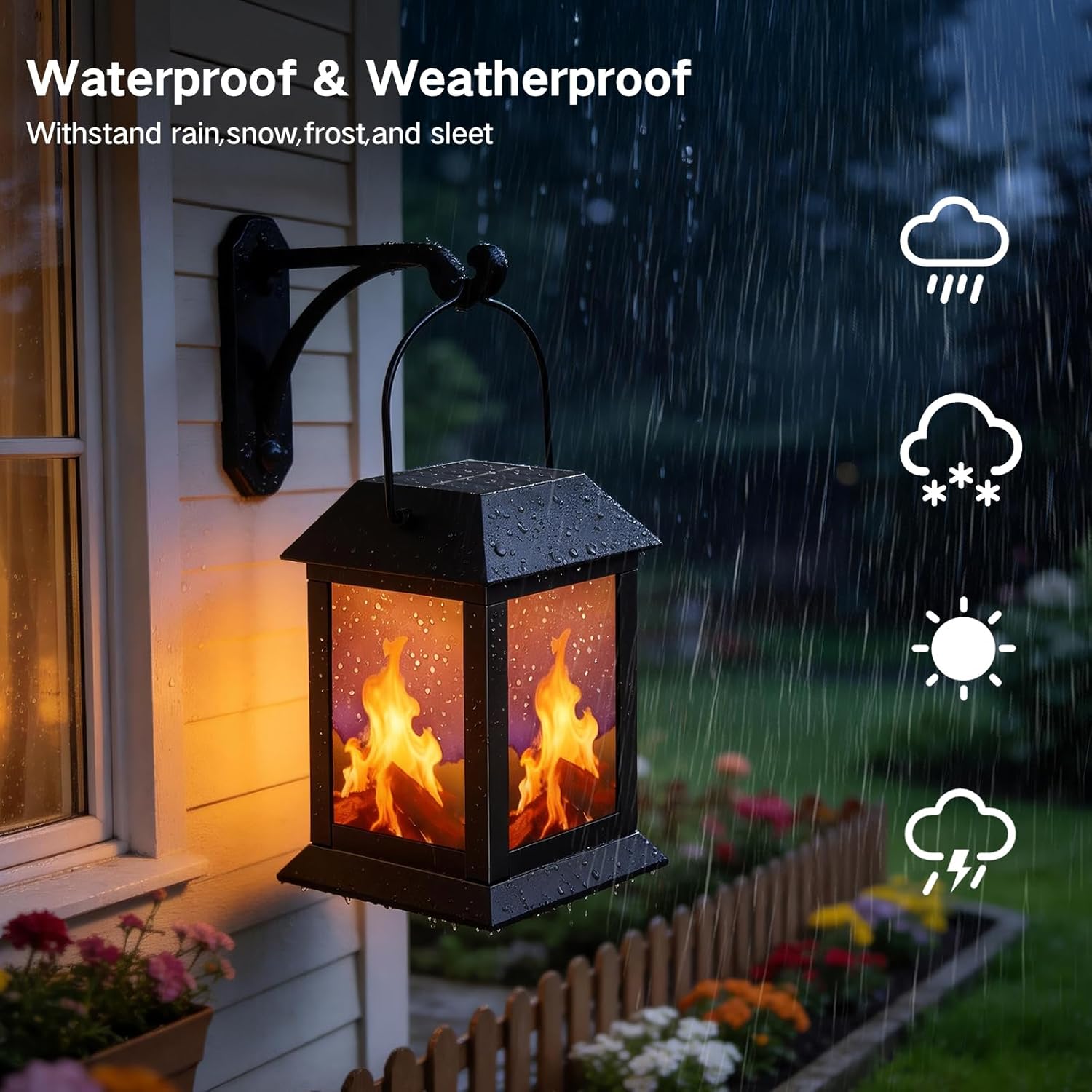 2 Pack Solar Lantern Outdoor Waterproof, LED Hanging Pathway Light with Camping Flame Pattern, USB Charging Port, Decorative Landscape Light for Yard Patio Lawn, Gifts for Women Mom Grandma