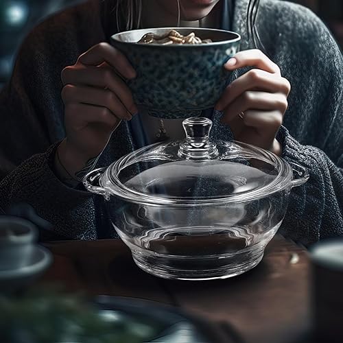 Miniatura 8 de Hemoton Cacerola de vidrio redonda con tapa y asas, olla de cocina cubierta para cocinar, hornear, servir