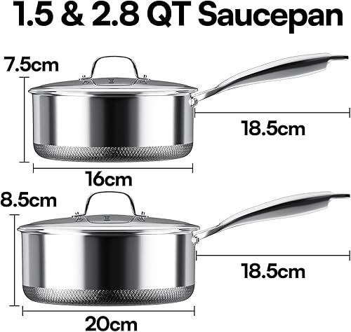 Miniatura 2 de Sartén con tapa, juego de utensilios de cocina híbridos de acero inoxidable de 1.5 y 2.8 cuartos de galón, sin PFOA, ollas de cocina de 5 capas con