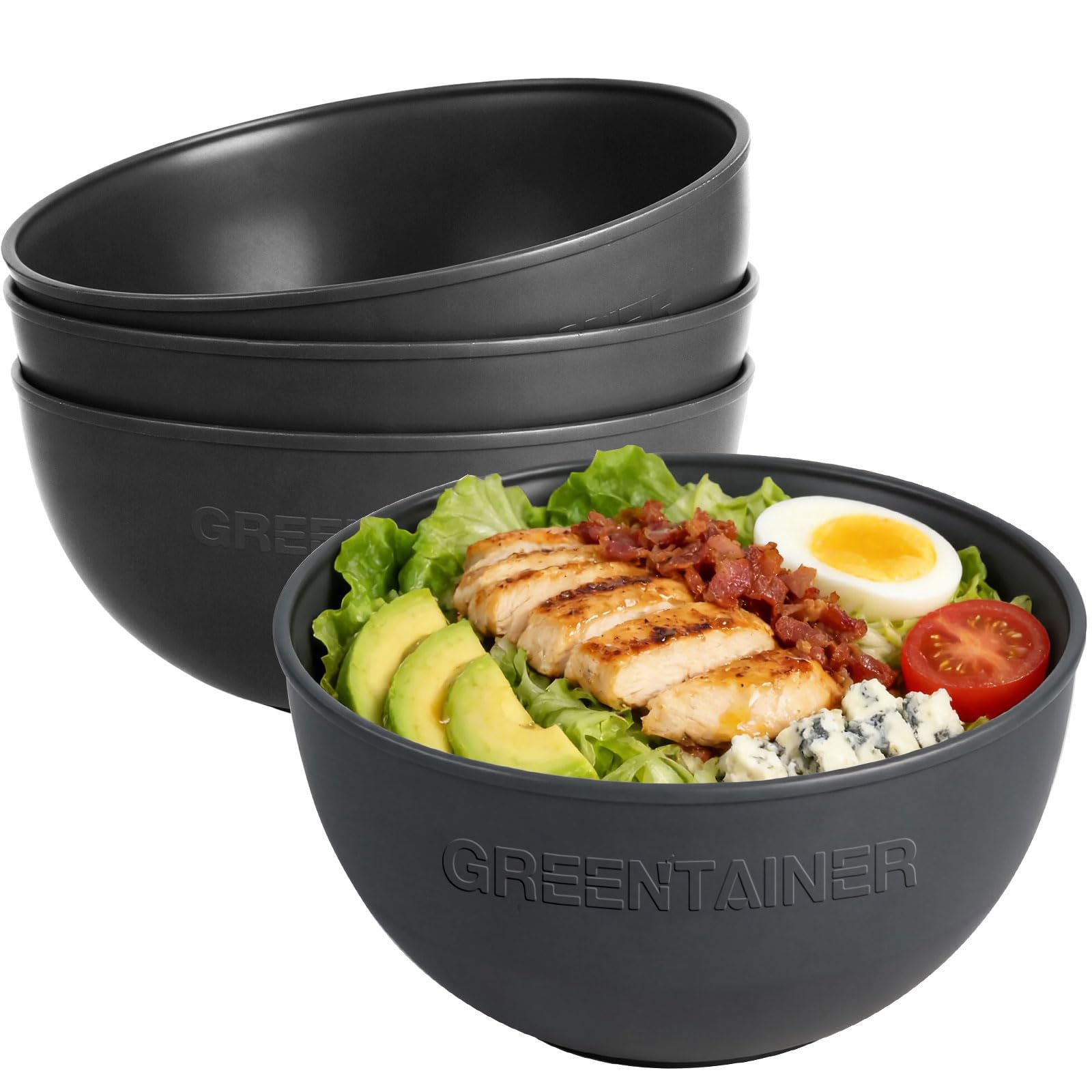 Greentainer Unbreakable Cereal Bowl Sets, 1500ml Plastic Lightweight Reusable Serving Soup Bowls for Camping, Picnic, Parties, Microwave & Dishwasher Safe, BPA-Free, 4 Pcs (Grey)