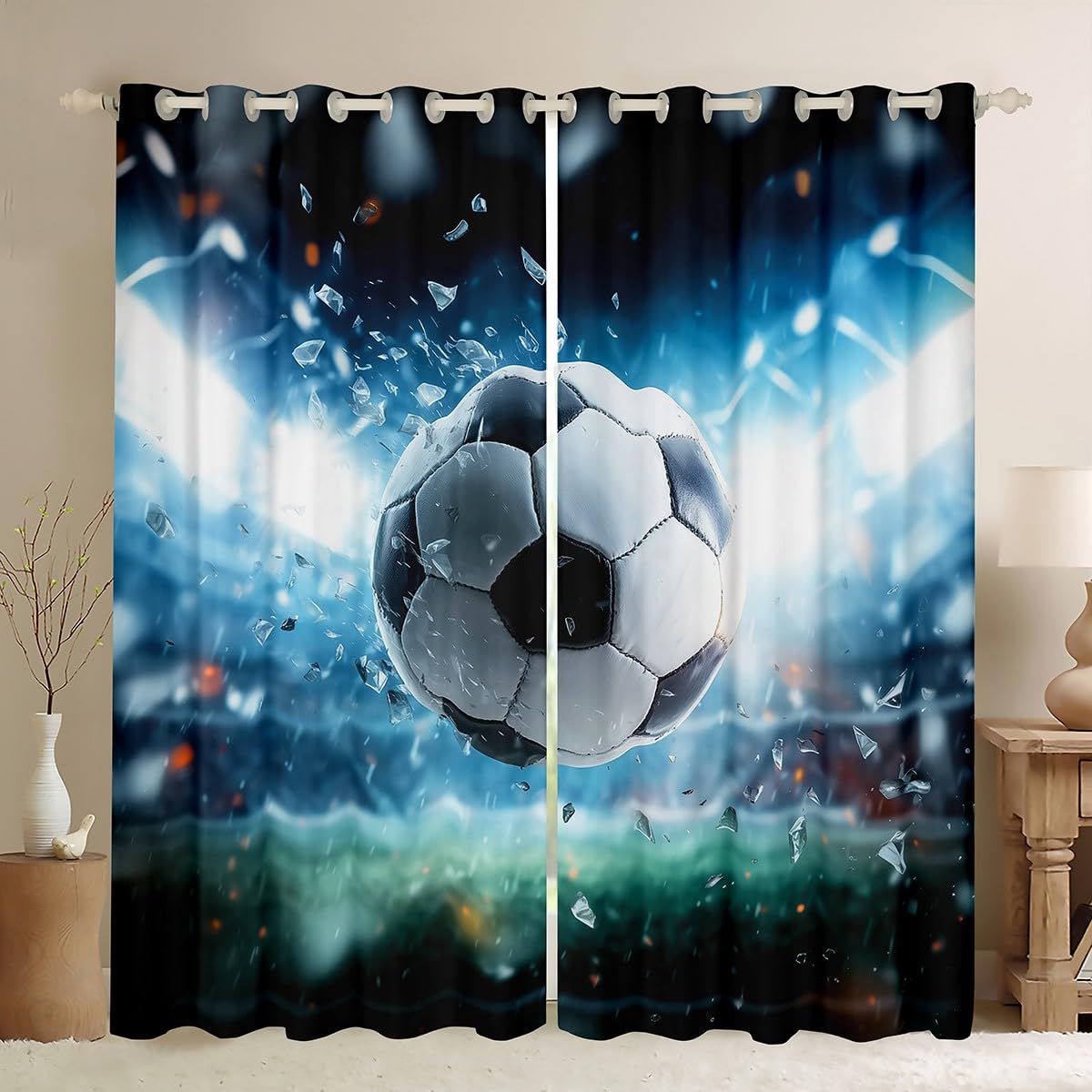 Soccer Ball Window Treatment For Kids Boys Teens Sports Theme Darkening Curtain Football Pattern Curtains Football Match Window Curtains Bedroom Decor