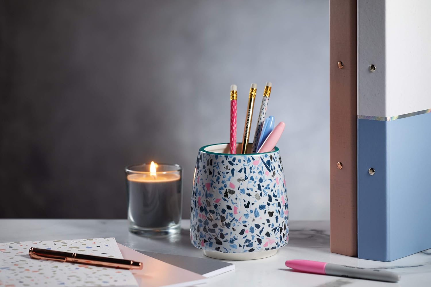 KitchenCraft Small Indoor Plant Pot, Decorative Terrazzo Design, Ceramic, Multi Colour, 11 x 12 cm