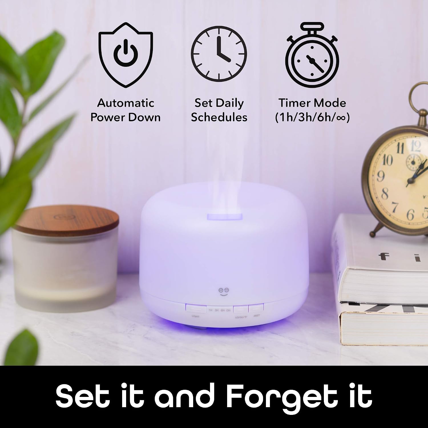 Smart WiFi Wireless Essential Oil Aromatherapy 500ml Ultrasonic Diffuser & Humidifier with Alexa & Google Home Phone App & Voice Control - Create Schedules - LED & Timer Settings- White