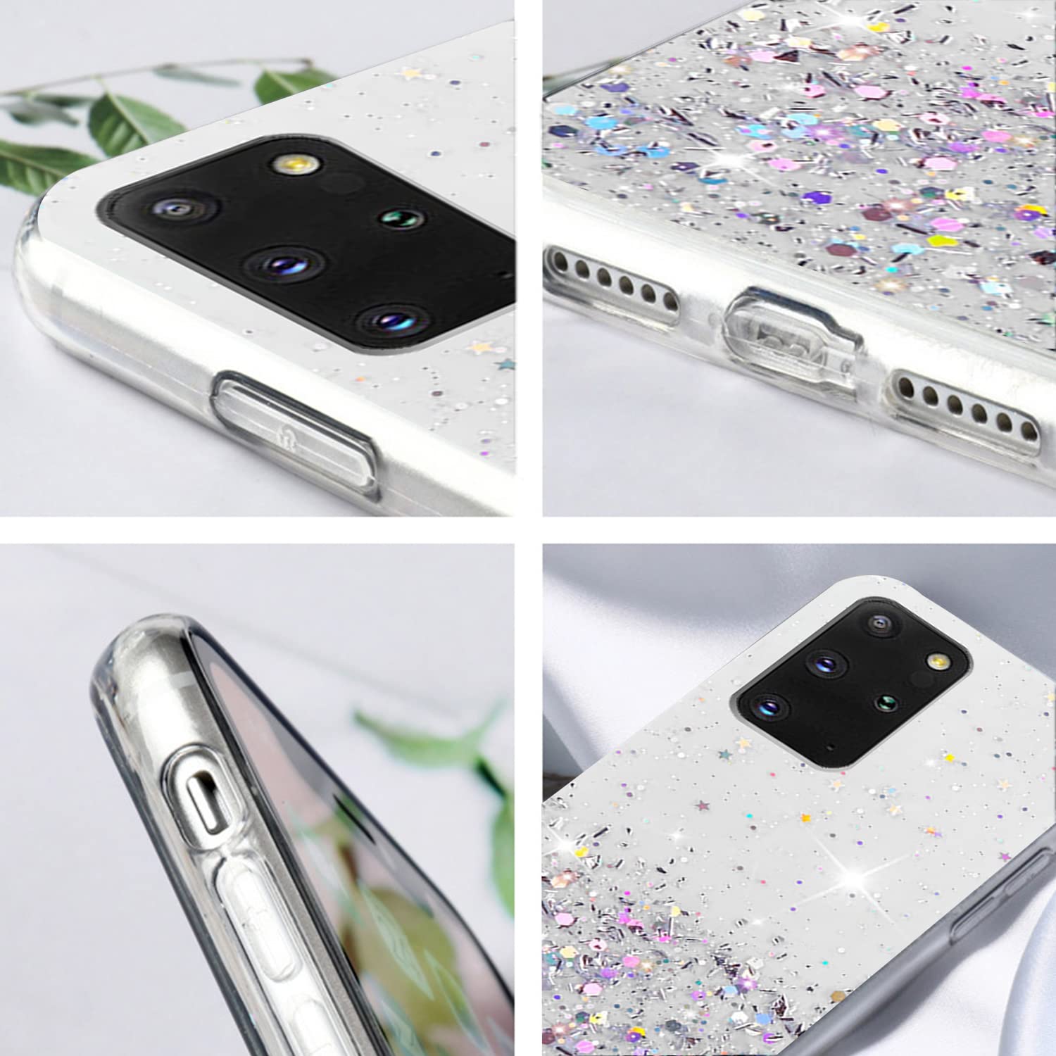 Custodia Con Glitter E Supporto Ad Anello Per Samsung Galaxy S20 Plus, Silicone Morbido Rosa - 4