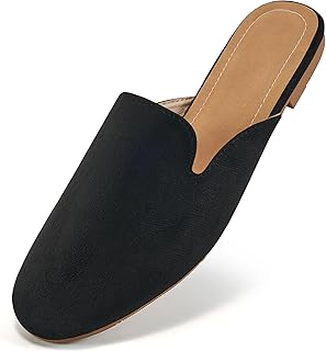 Mules for Women Flats Shoes: Comfortable Slip On Casual Work Slides Round Toe Backless Loafers - Buy now
