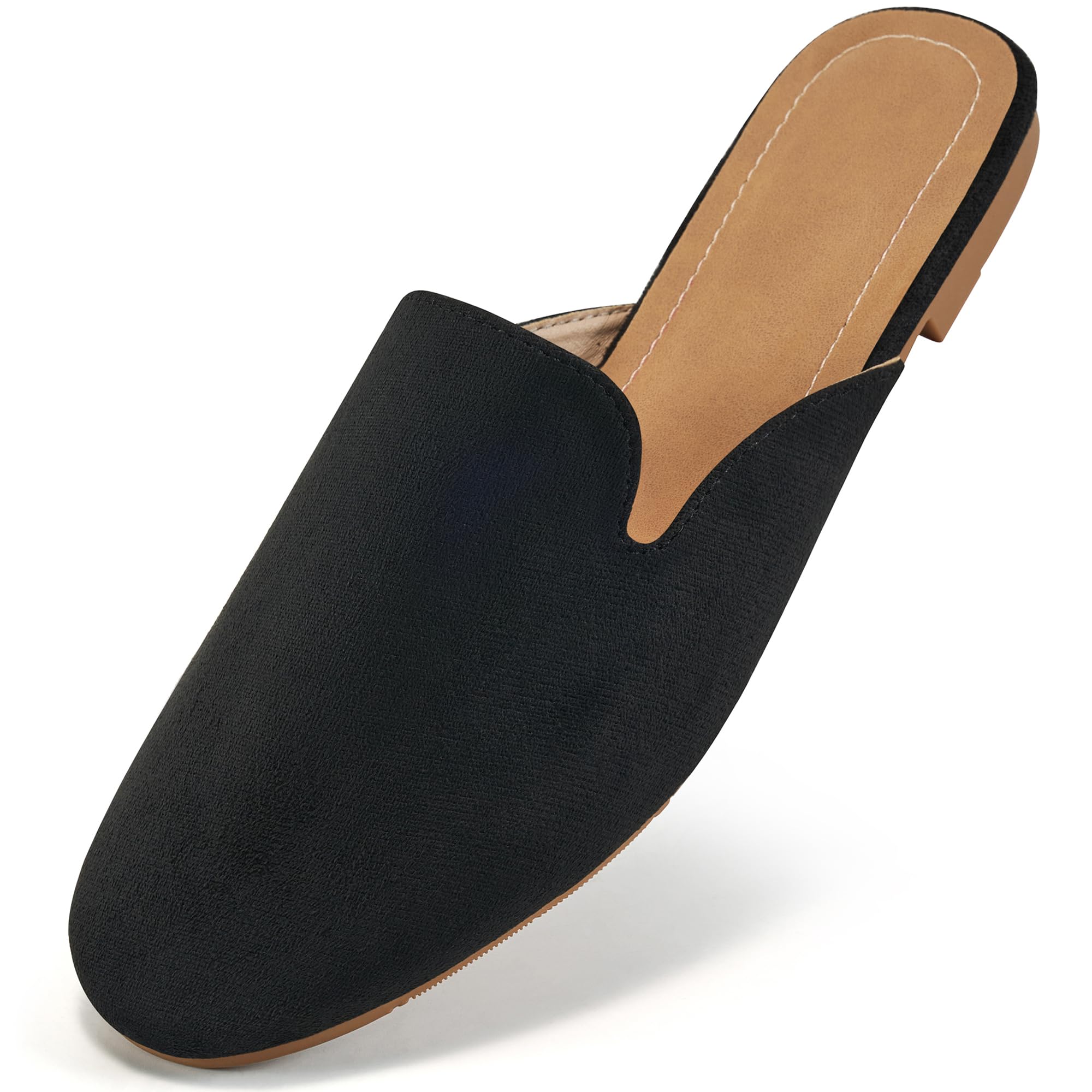 Ecetana Mules for Women Flats Shoes: Comfortable Slip On Casual Work Slides Round Toe Backless Loafers