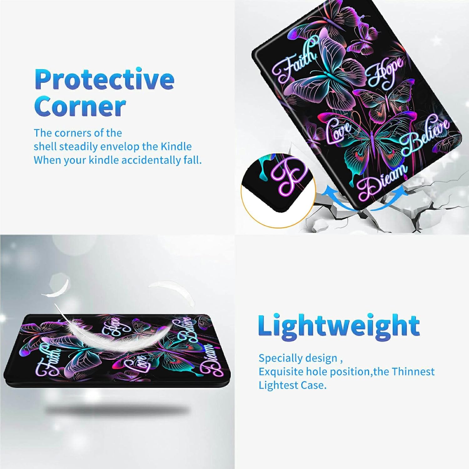 360 Degree Rotation Portable Case for Fire HD 10 & 10 Plus Tablet (Only Compatible with 11th Generation 2021 Release), Smart Standing Protective Cover with Auto Sleep/Wake, Butterfly Positive Quotes