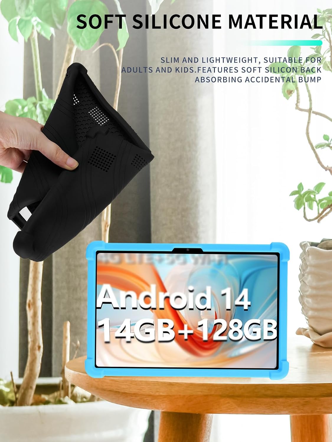 Case for EITOMIN D106 Tablet 10 inch 2025 Android14 Tablet,WUNIAK Shock Proof Lightweight Stand Rubber Shell Protective Cover,Kids Friendly Soft Silicone Adjustable Stand Cover,LIGHTBLUE image 4