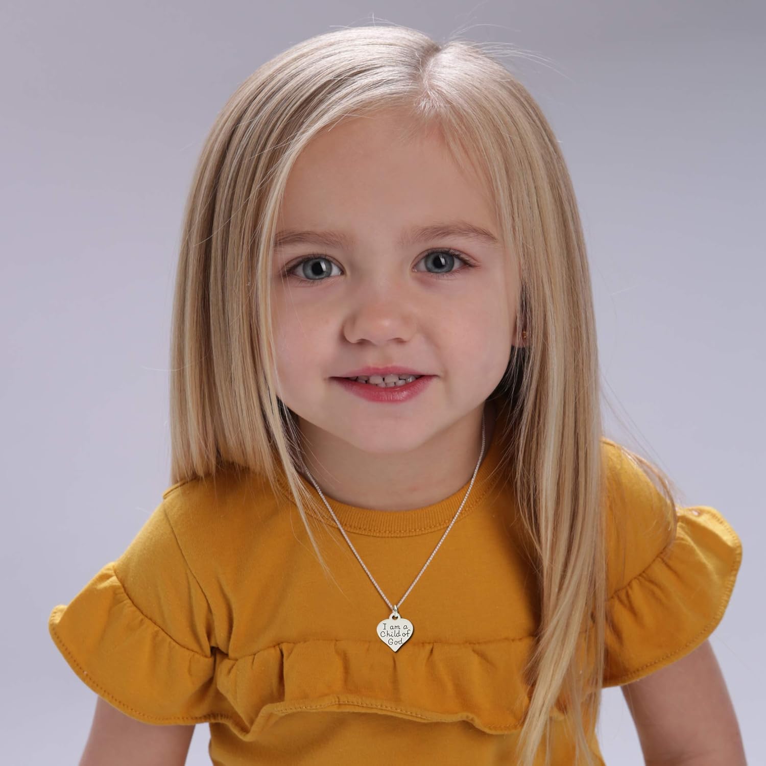 Precious Pieces Children's .925 Sterling Silver "I Am a Child of God" Heart Necklace, Religious Jewelry First Communion Gift for Girls, 14"