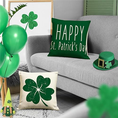 Miniatura 3 de KISVODS Juego de 4 fundas de almohada del Día de San Patricio, decoración del día de San Patricio, fundas de almohada de lino rústico para el día de