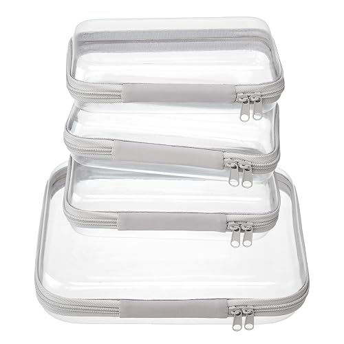 WELPIRT 4 pcs Clear Zipper Pouches Hard Shell Case (Gray)