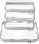 4 pcs Clear Zipper Pouches,Hard Shell Zipper Case, Toiletry Bag for Travel, CLear Diaper Bag, Toiletry Pouch, Travel Organizer, Cosmetic Bag,Toy Storage Bins (M+3S) (Mint Green)