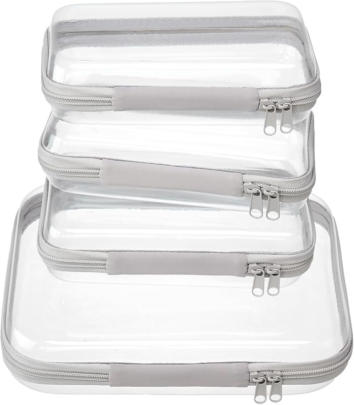 Necessaires transparentes com zíper WELPIRT, estojos rígidos, cinza, pacote com 4