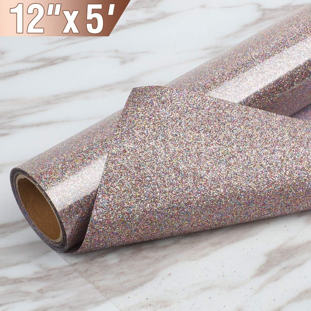 Glitter Heat Transfer Vinyl HTV Rolls 12inx5ft, Iron on HTV Vinyl for T Shirts by TransWonder(Confety)