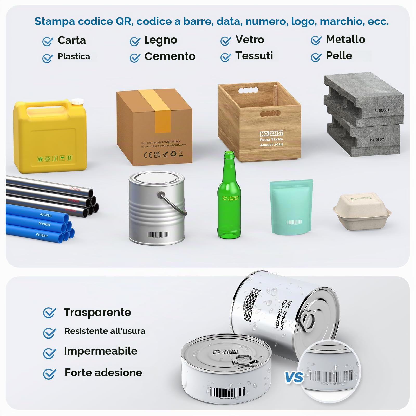 BENTSAI Stampante a getto d'inchiostro Portatile BT-HH6205B con16H di Autonomia per Stampa di Lotto, Data, Logo, Numero di Serie, QR su Vari Materiali Cartone Legno Plastica Metallo