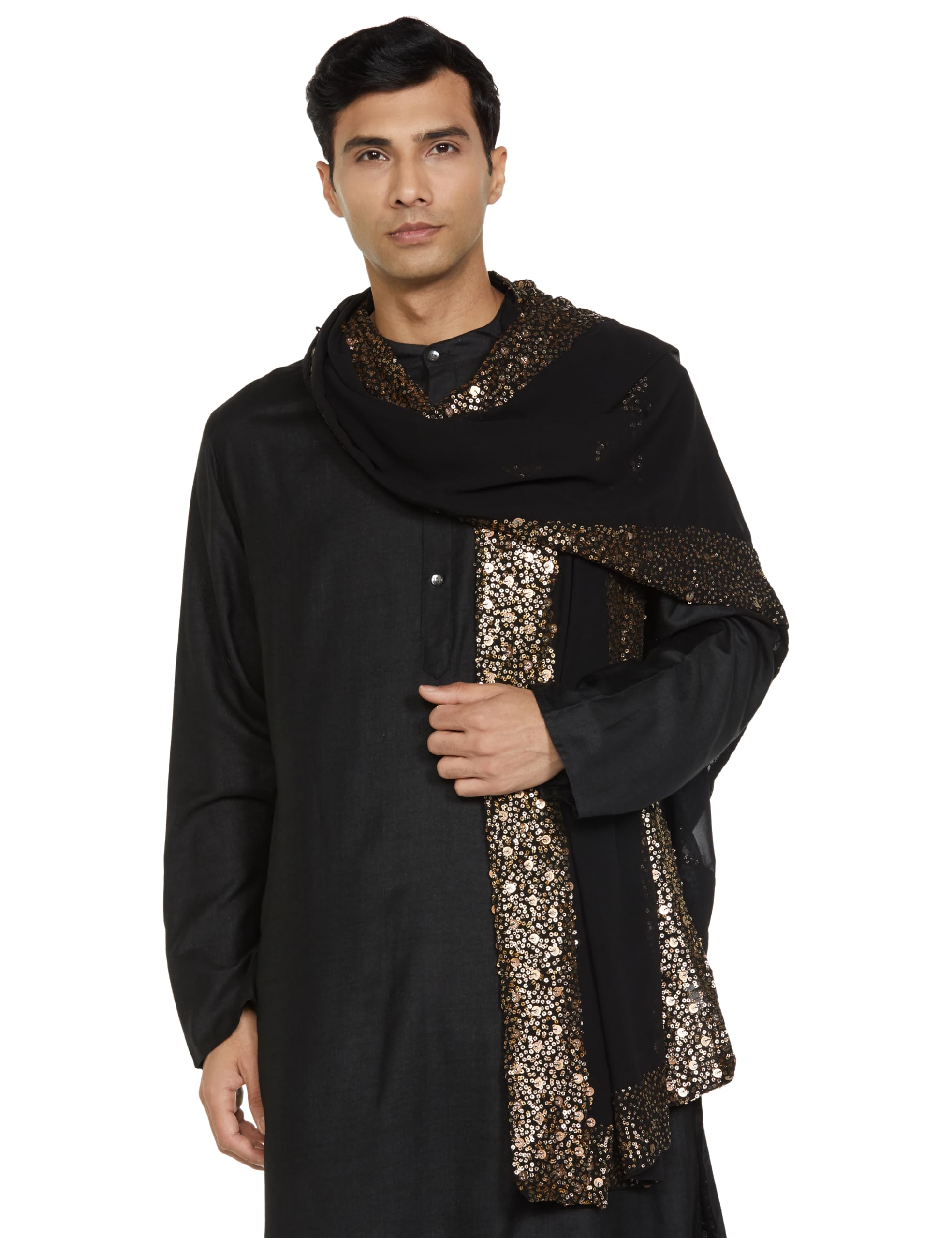 Men’s Embroidered Sequined Dupatta – Festive & Wedding Ethnic Stole-image-22