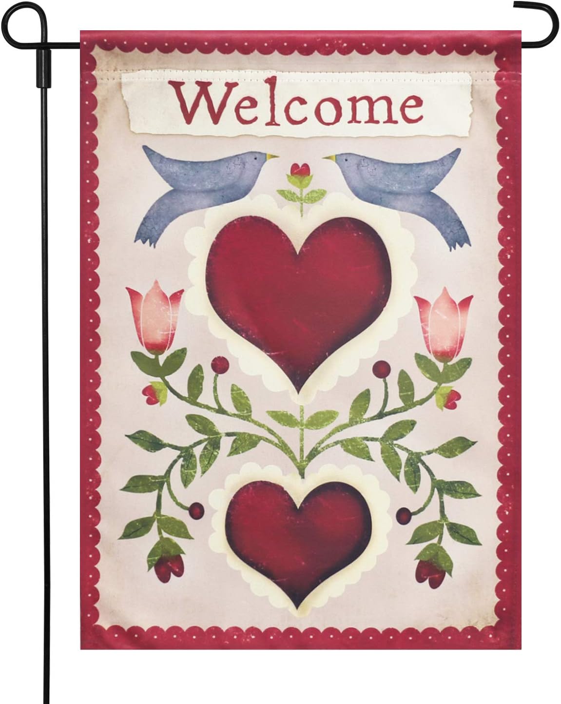 LAYOER 12 x 18 Inch Home Garden Flag Valentine's Day House Double Sided Doves Heart Love Welcome