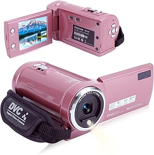 Camcorder Camcorder, 2K 48MP Pink HD Digital Camera for Girls, 16X Zoom Web Camera Vlogging for Youtube 270° Rotatable Screen Camcorders with Fill Light