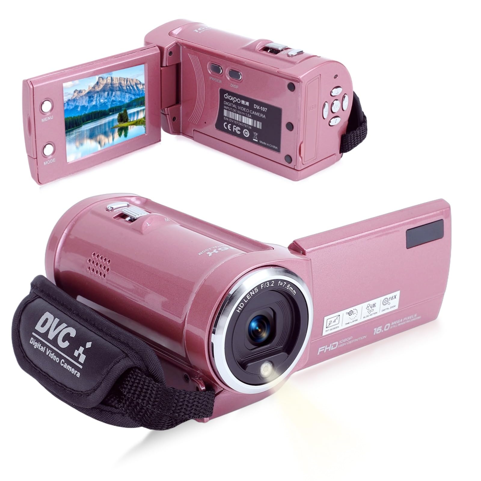 Amazon | ビデオカメラ ビデオカメラ、2K 48MP ピンク HD デジタル