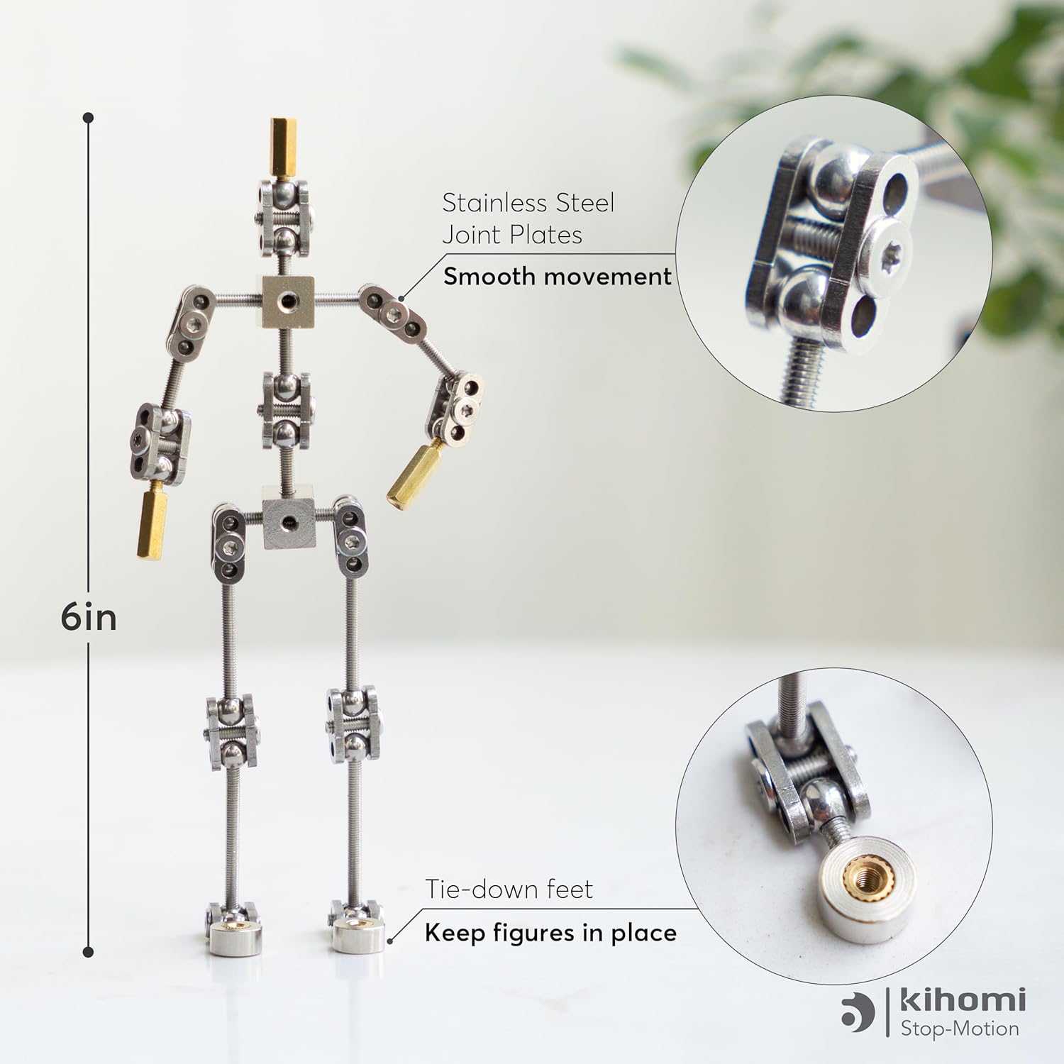 Studio Stop Motion Armature Kit - Feet Tie Down DIY Metal Puppet Figure Skeletons Easy Assembly for Animation Character Design & Creative Fun, Perfect for Stop Motion Animation (Silver, 6in)